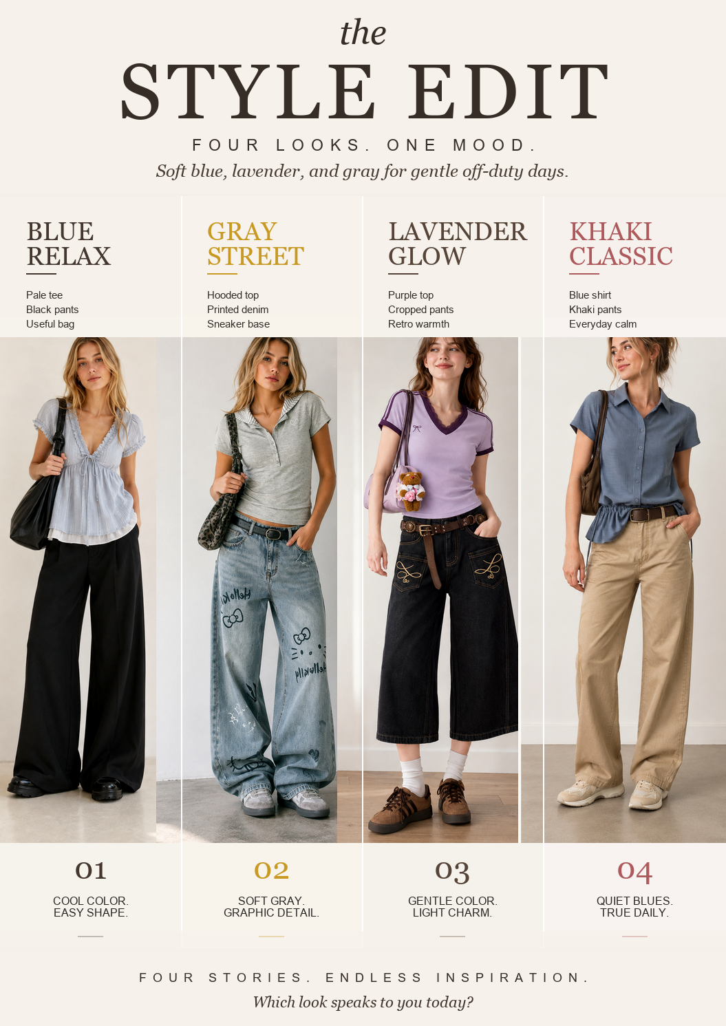 Soft Blue, Gray, and Lavender for an Easy Everyday Outfit